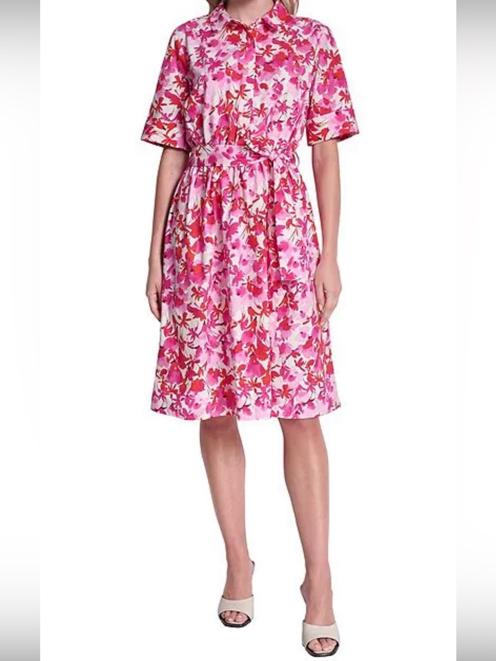 DKNY by Donna Karan Floral Pink Shirt Dress